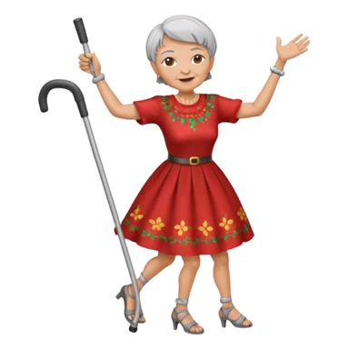 old woman with short hair dancing with crutches sticker