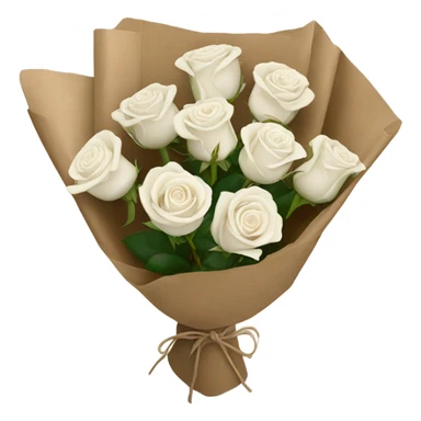 7 white roses small bouquet in brown paper sticker