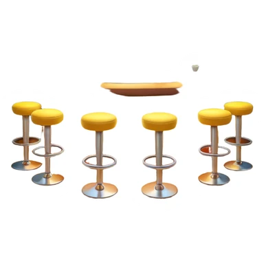 A 3D cartoon bar counter with tall stools, hanging yellow lights, and shelves filled with colorful bottles in the background. Smooth textures, warm ambient lighting, realistic reflections, dark background, Memoji-style design. sticker