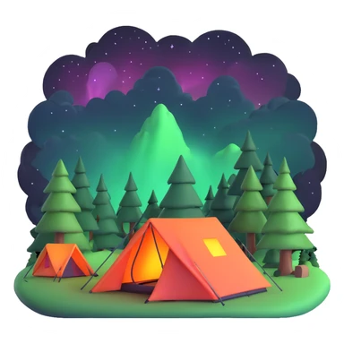 camping tent in forest under northern lights sticker