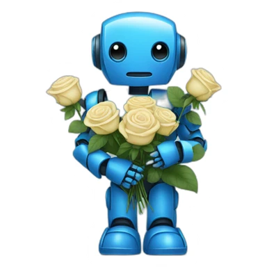 Blue robot holding blue roses sticker