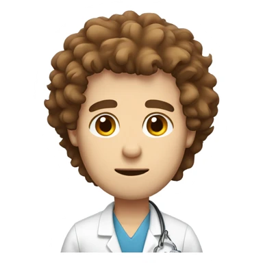 Veterinarian - male, handsome, brown fluffy hair, tired-looking, white  sticker