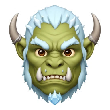 Fantasy orc emoji portrait, tusks lightly covered with ice and snow, winter predator look, strong silhouette, clean minimal emoji design, male/female variant
 sticker