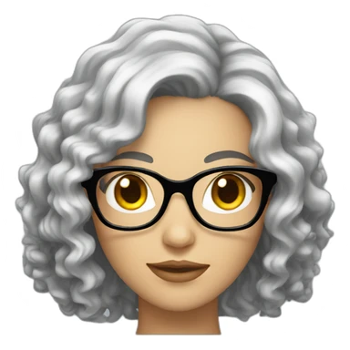 white woman with long curly black hair and glasses sticker