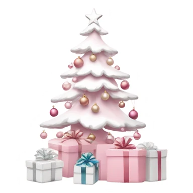 Light pink Christmas gifts under a white Christmas tree  sticker