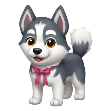 Husky with a bow sticker