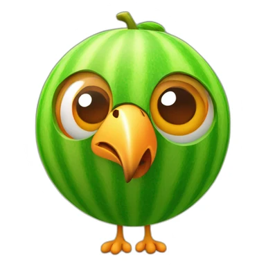 3d sphere with a cartoon thoughtful melon Parrot skin texture with rigid eyes sticker