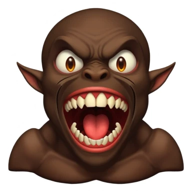 A demon with a really big mouth, sideways looking up with mouth wide a big sharp teeth  sticker