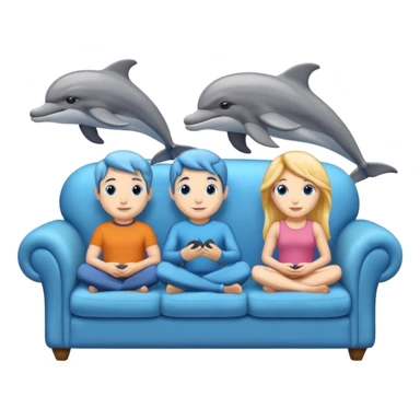 2 males and 2 female dolphins sitting on a sofa  sticker