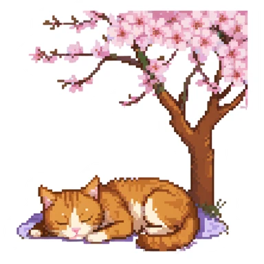 A ginger cat sleeping under the cherry blossoms sticker