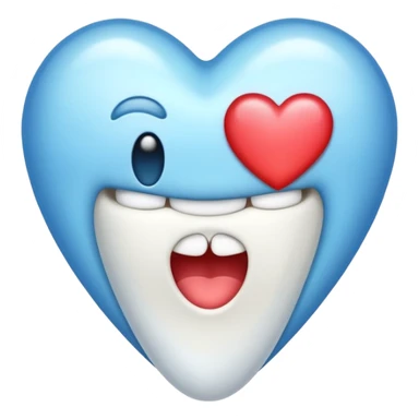 shiny tooth with a heart shape embedded in the center, emoji style sticker