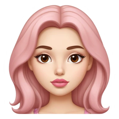 Really light tone skinned pretty girl with big plump lips pinkish nude lipliner and silky brown long voluminous hair , thin eyebrows and brown eyes and dimples and a tight white tang top sticker