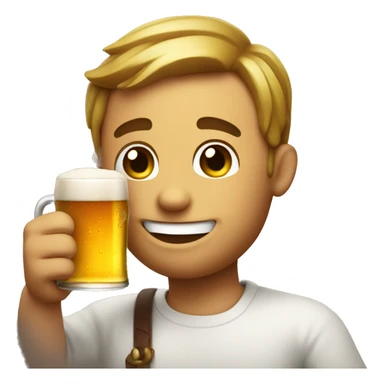 A smiley with a beer in his hand and he is smiling and he has a round face sticker