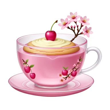 Sakura pudding shaped like a teacup with cherry blossom garnish sticker