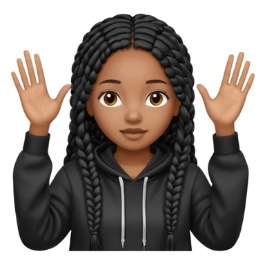 African American girl with long black box braids wearing black Christian hoodie with hands raised sticker