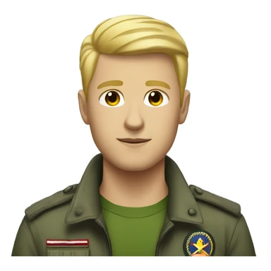 Blonde short haired man with a 5 oclock shadow wearing a green military style jacket with a dark grey shirt underneath sticker