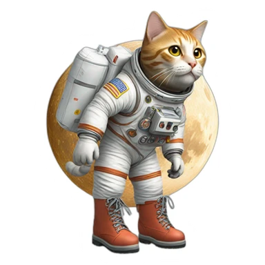 cat walking on moon with boots made of burgers sticker