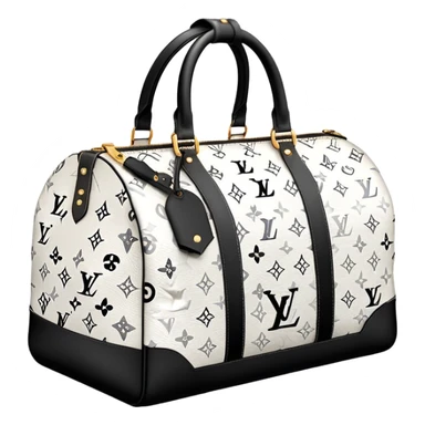 white and black designer duffle bag, lv sticker
