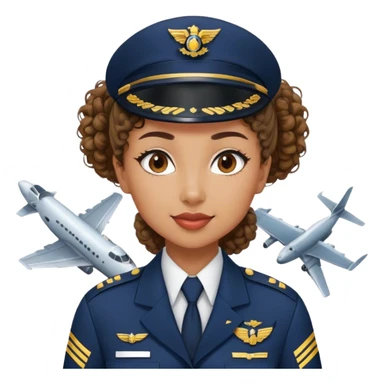 airplane pilot mixed-race woman with curly ponytail sticker