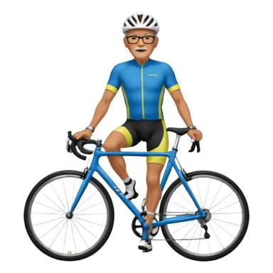 older, 60 year old man in cycling clothes, straddling road bike, heavy-set, graphic design sticker