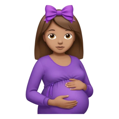 Brown Hair, straight, light brown skin, purple shirt, pregant, head, neck and abdomen only, purble bow in hair sticker