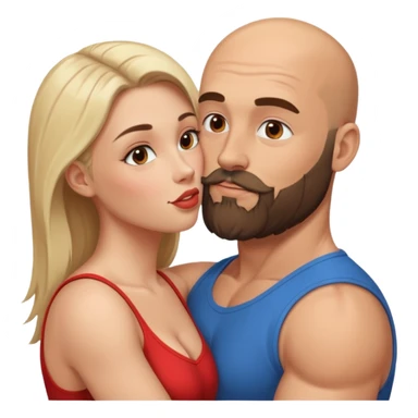 Hyper Realistic beautiful woman in the arms of a bald muscular man with a beard kissing  sticker