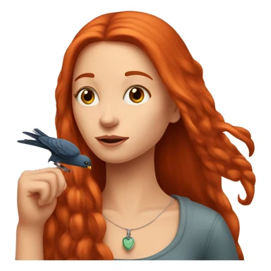 Long Red haired girl with bird on her finger sticker