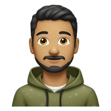 olive skin man with white black spotted cat on lap with short beard hazel eyes and black hair wearing hoodie sticker