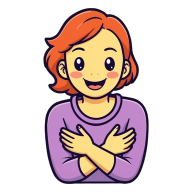 girl hands holding neck crossed and laughing  sticker
