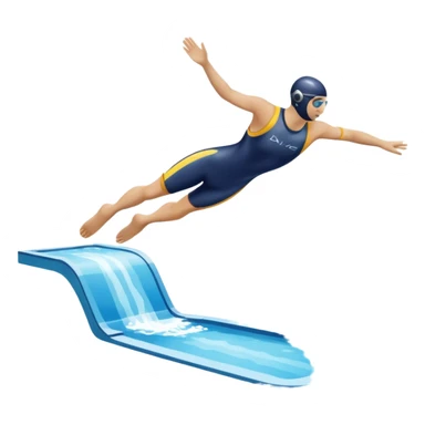 An icon showing a diver captured mid-air in a graceful pose above a pool, with a diving board behind and water below. Splash trails and motion lines emphasize precision and elegance. Transparent background highlights the beauty and focus of competitive diving. sticker