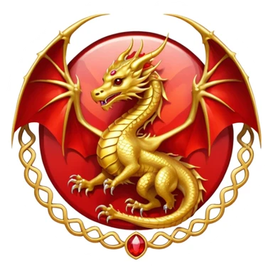 Golden Dragon with wings crest/brosch in a circle with red gems sticker