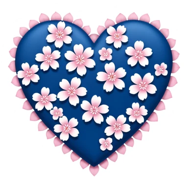 goth  blue sakura heart, heart made of white sakura petals with pink accents, remove background sticker