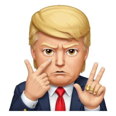donald trump is angry. and he shows cross with hand sticker