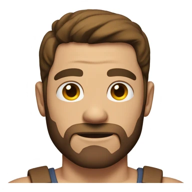 muscular man with no facial hair, large arms, brown hair long and the front and parted in the middle sticker