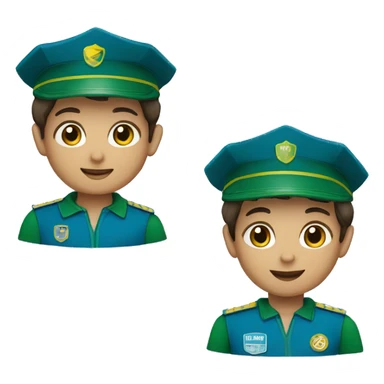 Niños con un uniforme azul con verde sticker