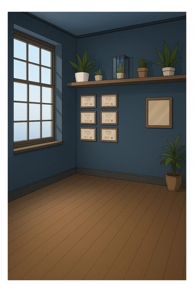 PRENDI SPUNTO DAI COLORI E DALLO STILE DELLA STANZA CON L'UOMO CON IL CAMICE E faMMI QUESTA STANZA VUOTA STILE MANGA/WEBTOON A COLORI SENZA LE PERSONE, SOLO LA STANZA. FALLA MOLTO PIù LUMINOSA, NON LUCI GIALLE sticker