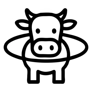 stylized cow with Saturn's rings around its body, icon style, outlined, minimalistic sticker