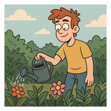 person watering plants in a garden sticker
