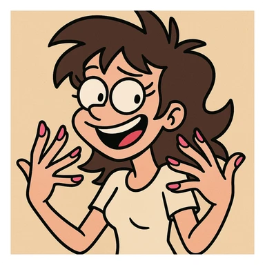 cartoon-style fingernails, bright pink polish, playful look sticker