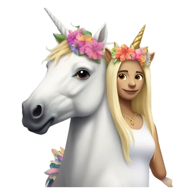 unicorn with rainbow horn with a blond woman with a flower crown riding it sticker