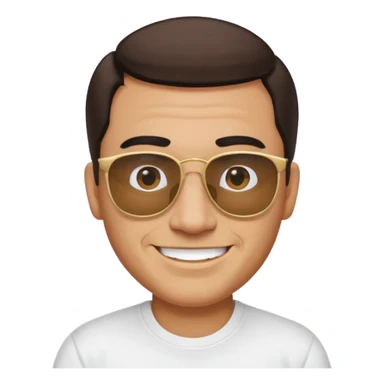 Mexican with a 60 40 combover with the left side a little bit on the face grinning with sunglasses sticker