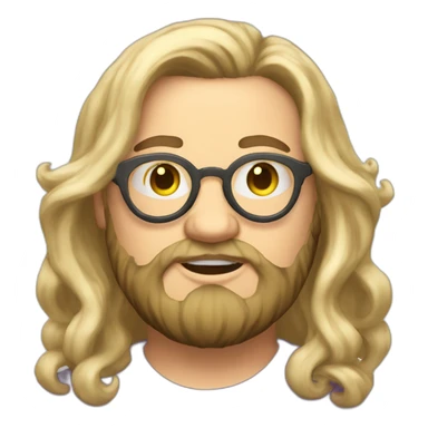Chubby non binary Big lebowsky round glasses long blond hair chaotic res beard vaporizer sticker