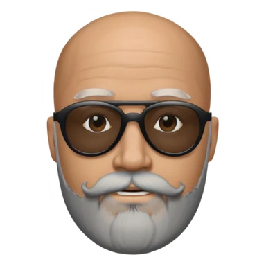 Bald man, wearing black opaque sunglasses, gray goatee beard sticker