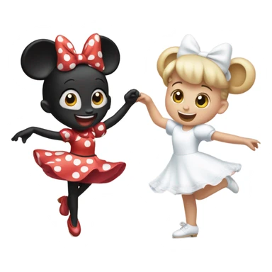 Minnie Mouse with white skin dancing with little girl with white skin and light brown hair dancing  sticker