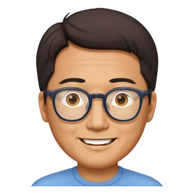 middle aged Asian man with glasses, cheerful sticker