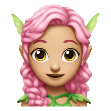 a pink-skinned creature with four eyes, elf ears with green curly hair, and fairy pixie wings sticker