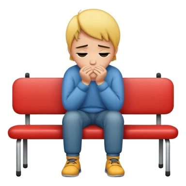 A person sitting with sad feeling sticker