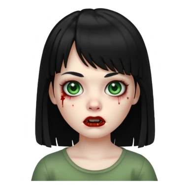 A zombie girl in Apple Memoji format with long, straight black hair and bangs. sticker