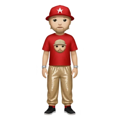 Fred Durst with dark blonde hair, red sequin crop top, beige sequin baggy pants sticker