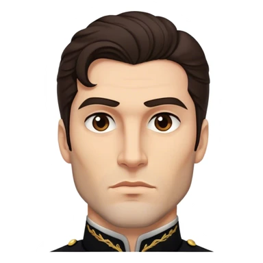 lord with tall, strong build, chiseled jawlinge, dark brown wavy hair, well-groomed sideburns, deep brown eyes, serious expression sticker